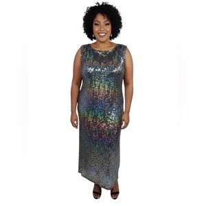 Plus-Size Sleeveless Sequin Maxi Dress - Iridescent